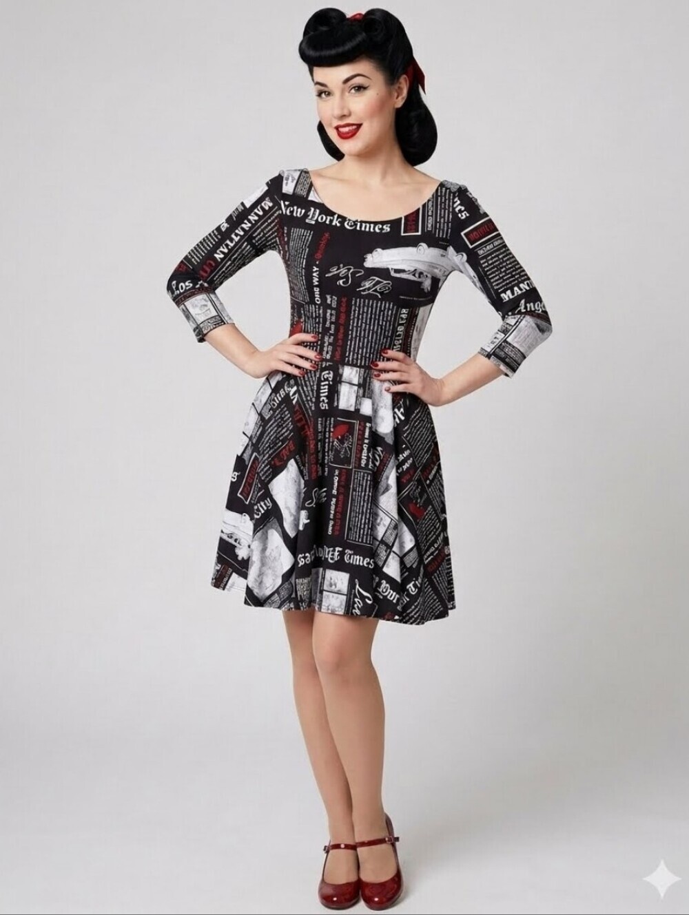 By o La La Vintage-Inspired Newspaper Print Fit & Flare Dress, VGUC, Size M